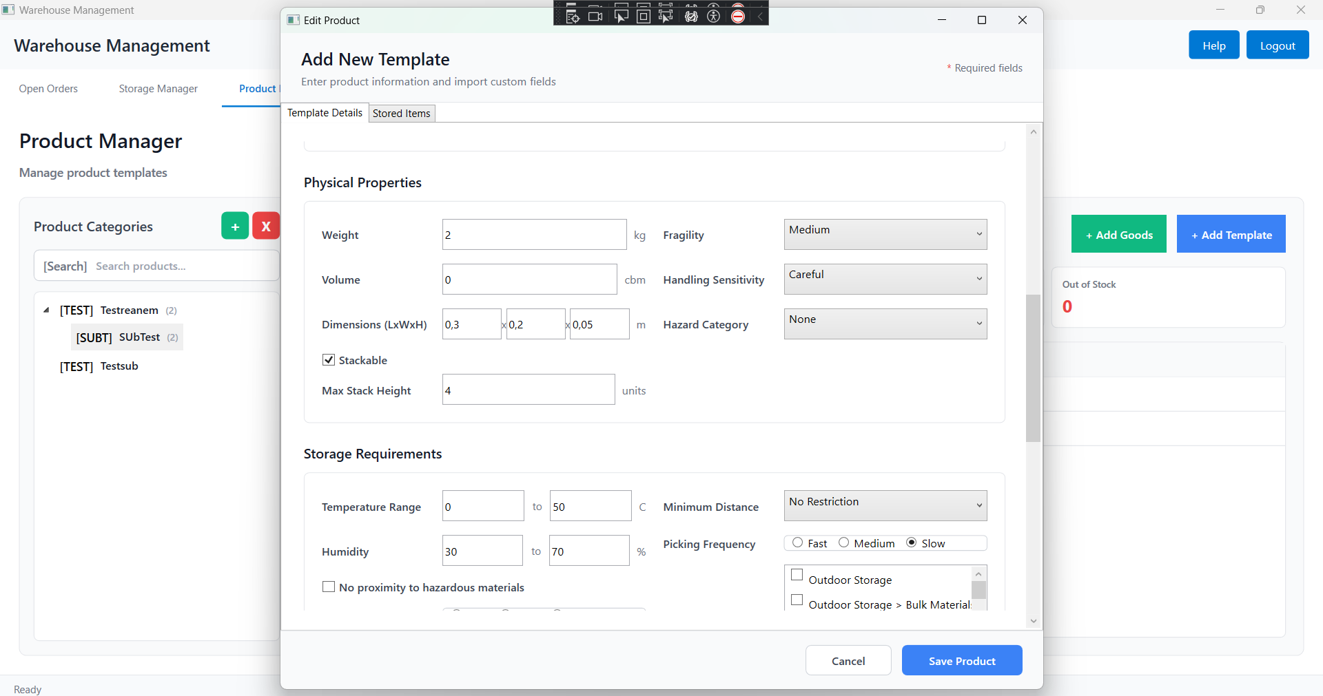 Warehouse movements snapshot